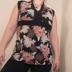 J.T.B. - Asian Short Cap Sleeve Blouse Floral L